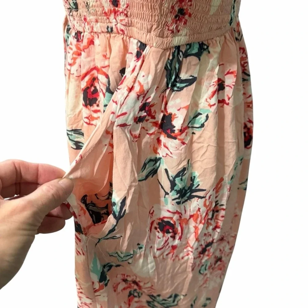 Band of Gypsies Floral Smocked High Low Maxi Dress Pink Small Boho Summer Garden - Picture 6 of 16